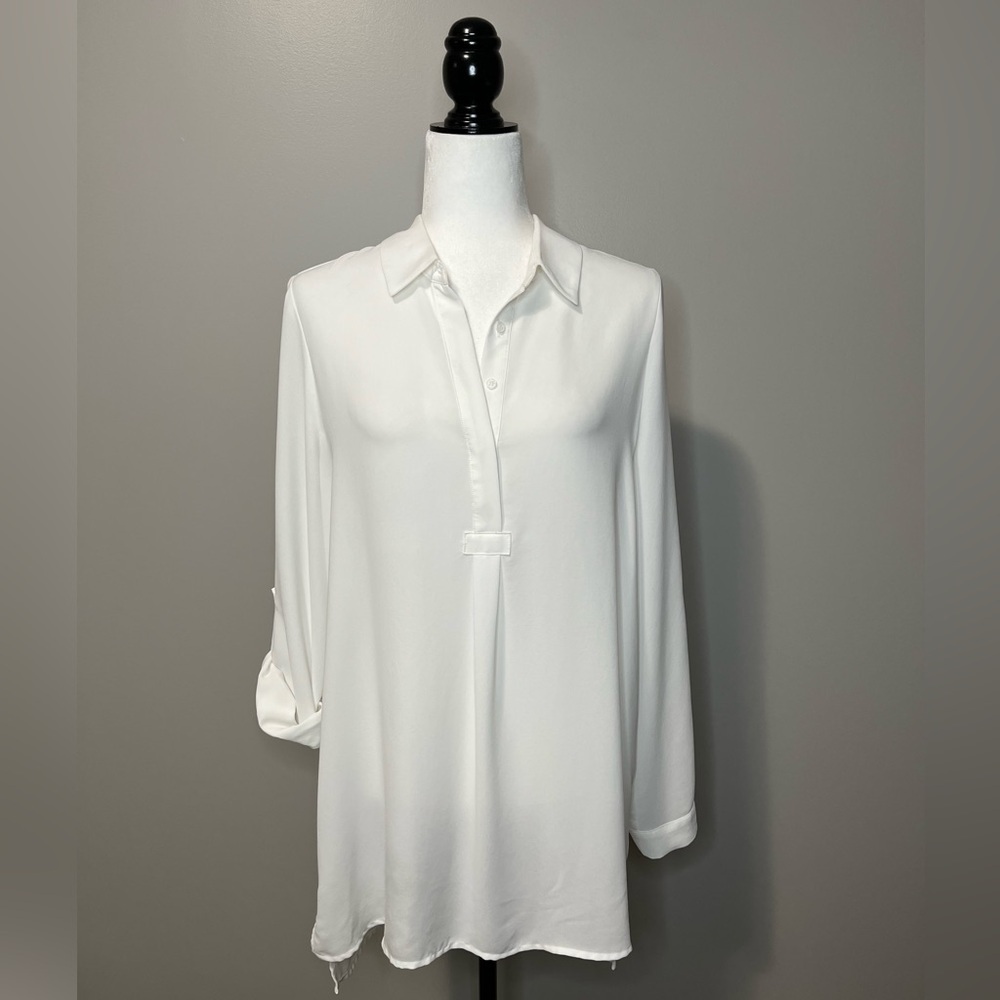 Pleione Hi-Lo Long Sleeve Collared Tunic Blouse